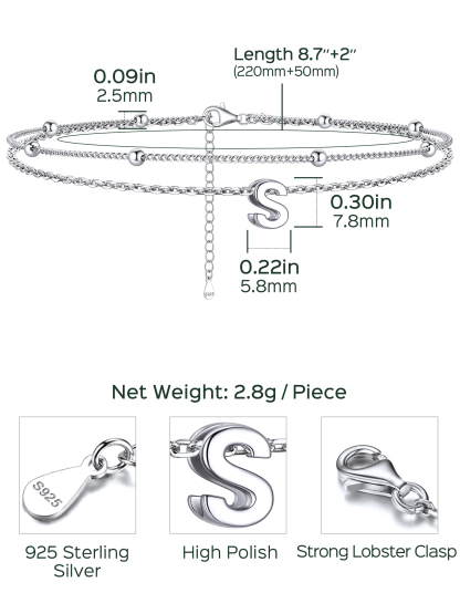 Dainty Layered Waterproof Initial Anklets Details: Dimensions, Hypoallergenic, Lobster-Claw-Clasps