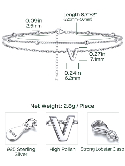 Dainty Layered Waterproof Initial Anklets Details: Dimensions, Hypoallergenic, Lobster-Claw-Clasps