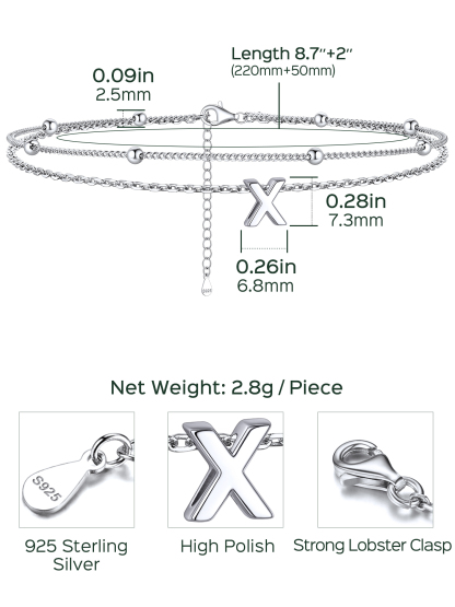 Dainty Layered Waterproof Initial Anklets Details: Dimensions, Hypoallergenic, Lobster-Claw-Clasps