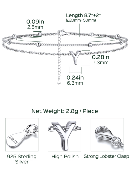 Dainty Layered Waterproof Initial Anklets Details: Dimensions, Hypoallergenic, Lobster-Claw-Clasps