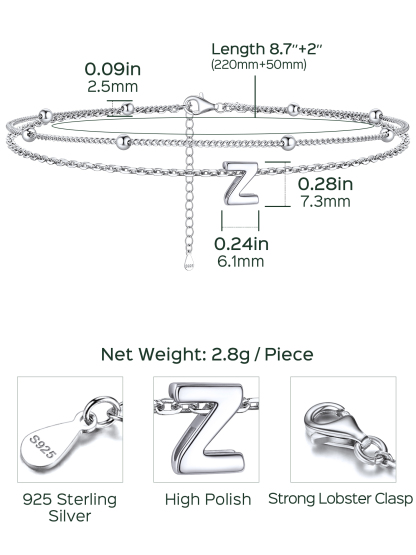 Dainty Layered Waterproof Initial Anklets Details: Dimensions, Hypoallergenic, Lobster-Claw-Clasps