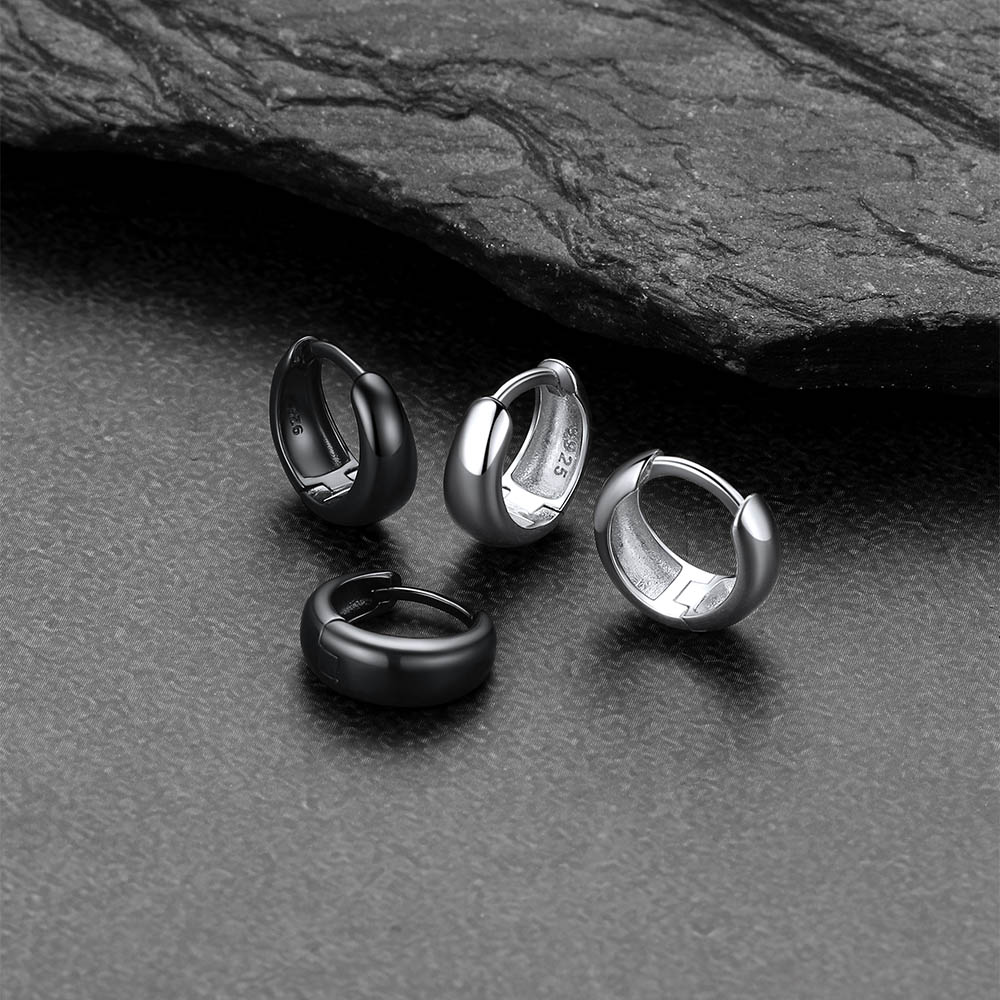 Simple Sterling Silver Thick Huggie Hoop Earrings for Men
