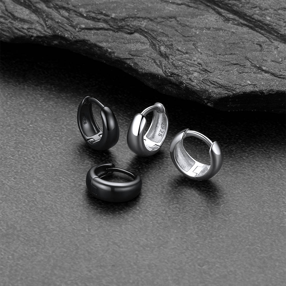 Simple Sterling Silver Thick Huggie Hoop Earrings for Men