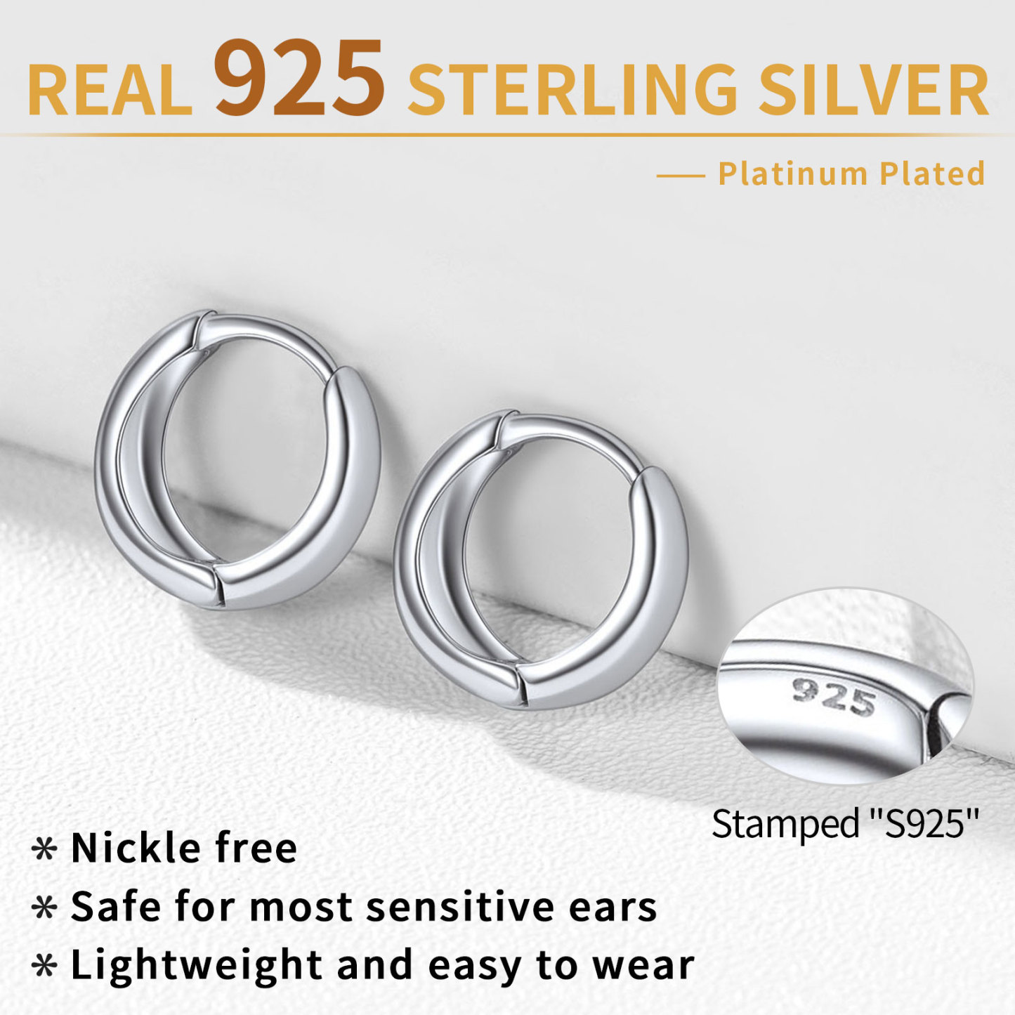 Simple Sterling Silver Thick Huggie Hoop Earrings for Men