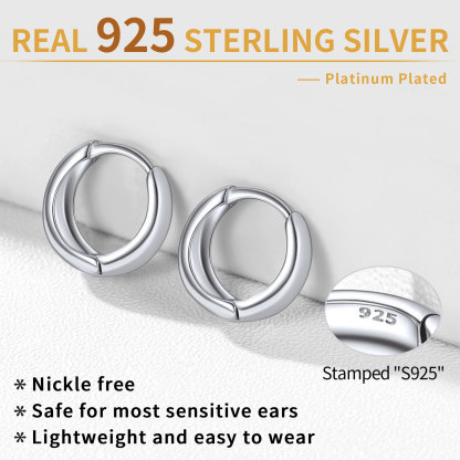 Simple Sterling Silver Thick Huggie Hoop Earrings for Men