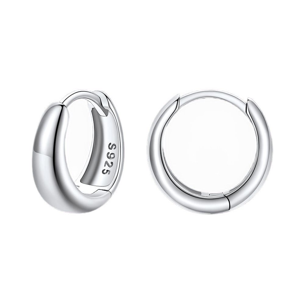 Simple Sterling Silver Thick Huggie Hoop Earrings for Men
