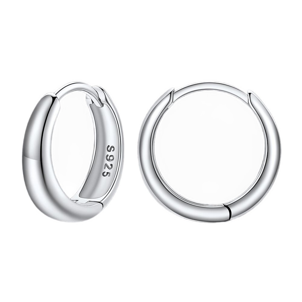 Simple Sterling Silver Thick Huggie Hoop Earrings for Men