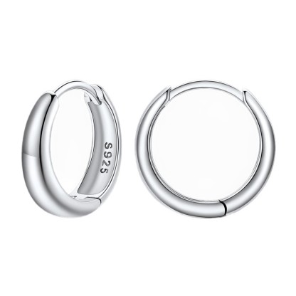 Simple Sterling Silver Thick Huggie Hoop Earrings for Men