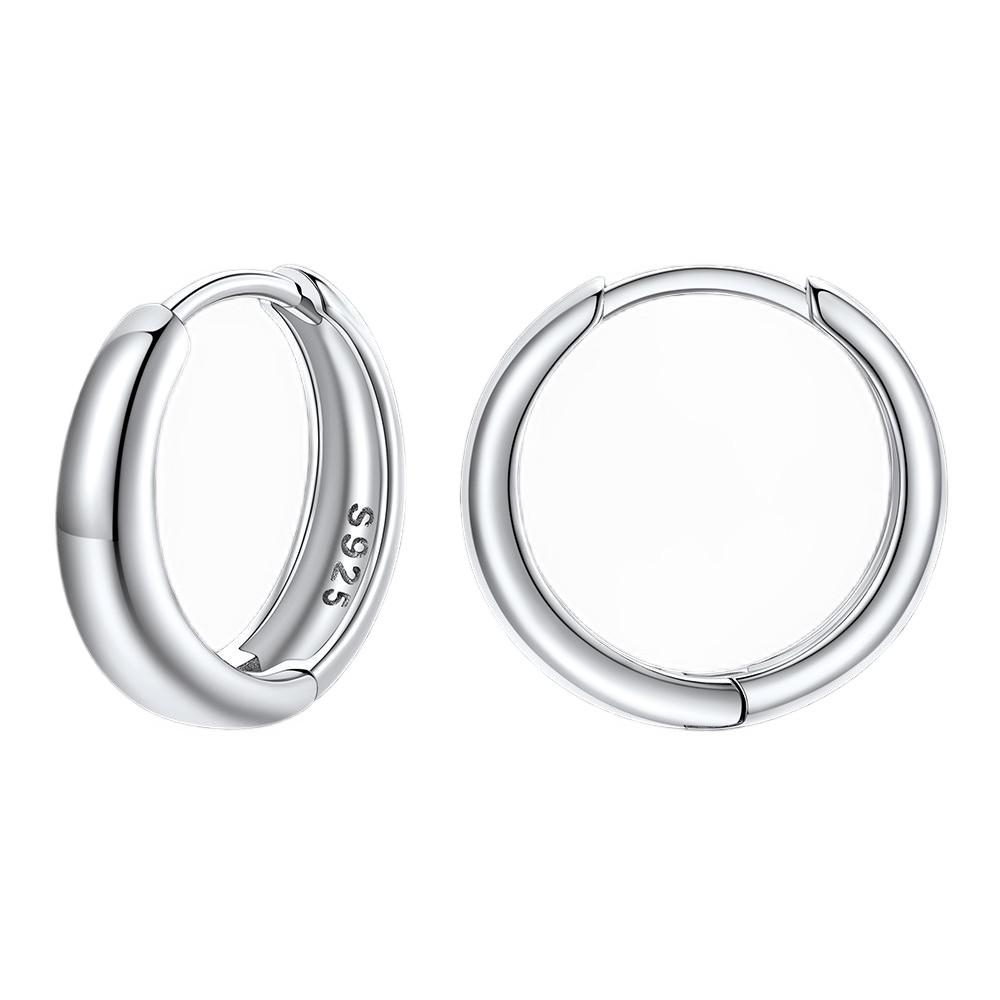 Simple Sterling Silver Thick Huggie Hoop Earrings for Men