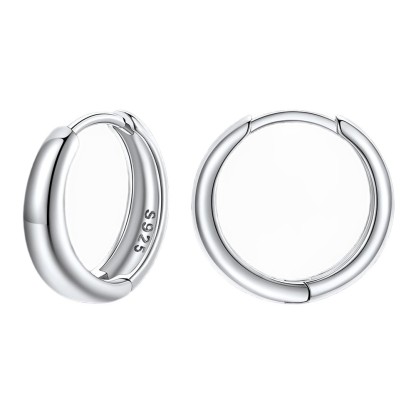 Simple Sterling Silver Thick Huggie Hoop Earrings for Men