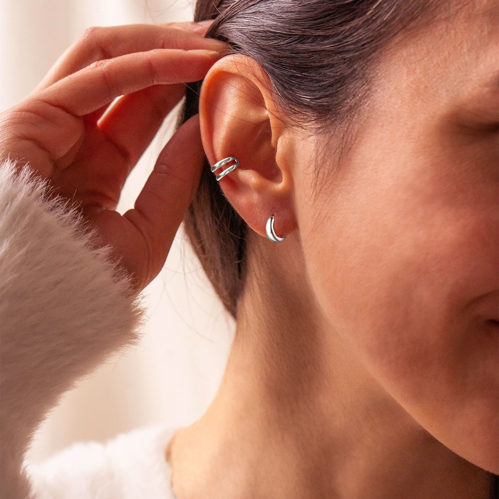 Simple Sterling Silver Thick Huggie Hoop Earrings for Men