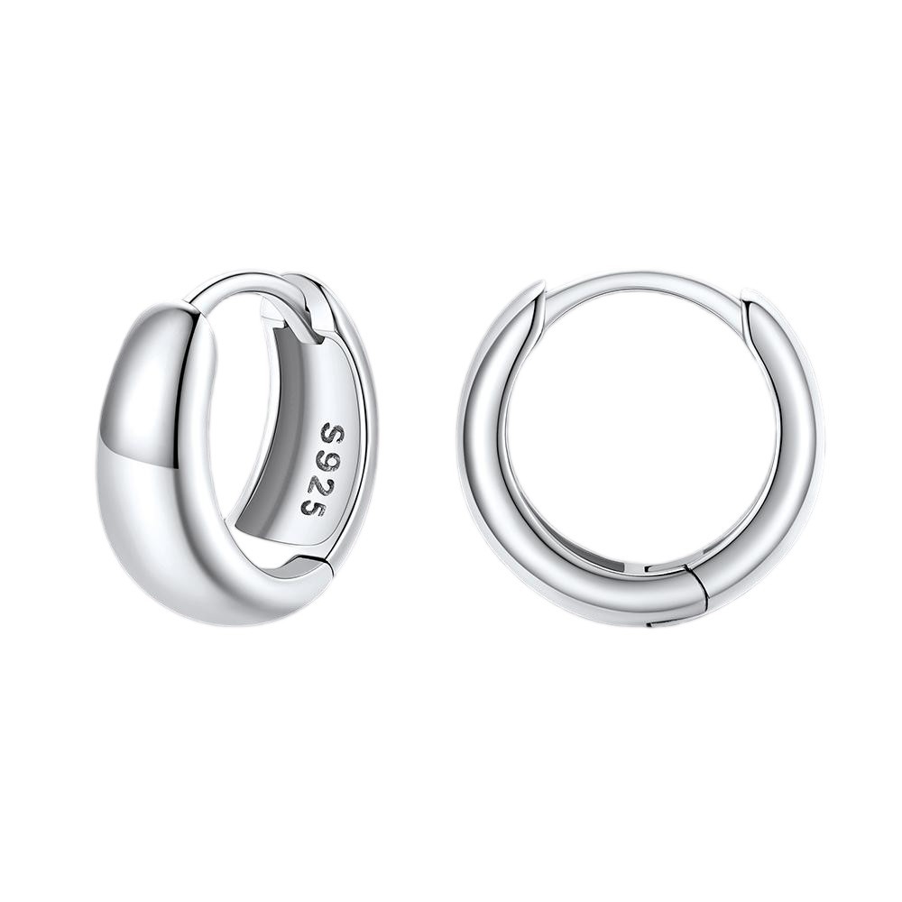 Simple Sterling Silver Thick Huggie Hoop Earrings for Men