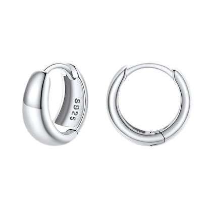 Simple Sterling Silver Thick Huggie Hoop Earrings for Men