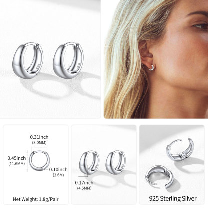 Simple Sterling Silver Thick Huggie Hoop Earrings for Men