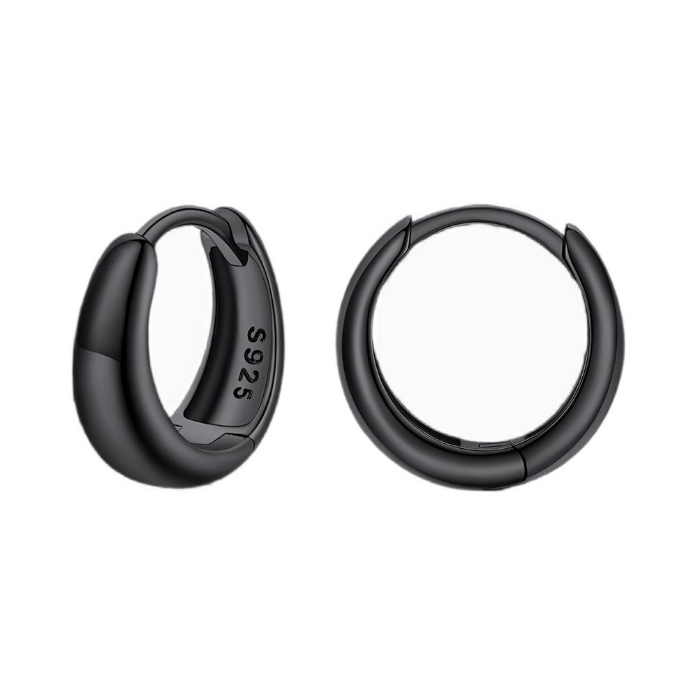 Simple Sterling Silver Thick Huggie Hoop Earrings for Men