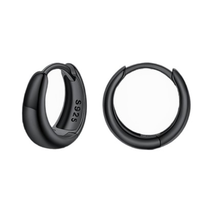 Simple Sterling Silver Thick Huggie Hoop Earrings for Men