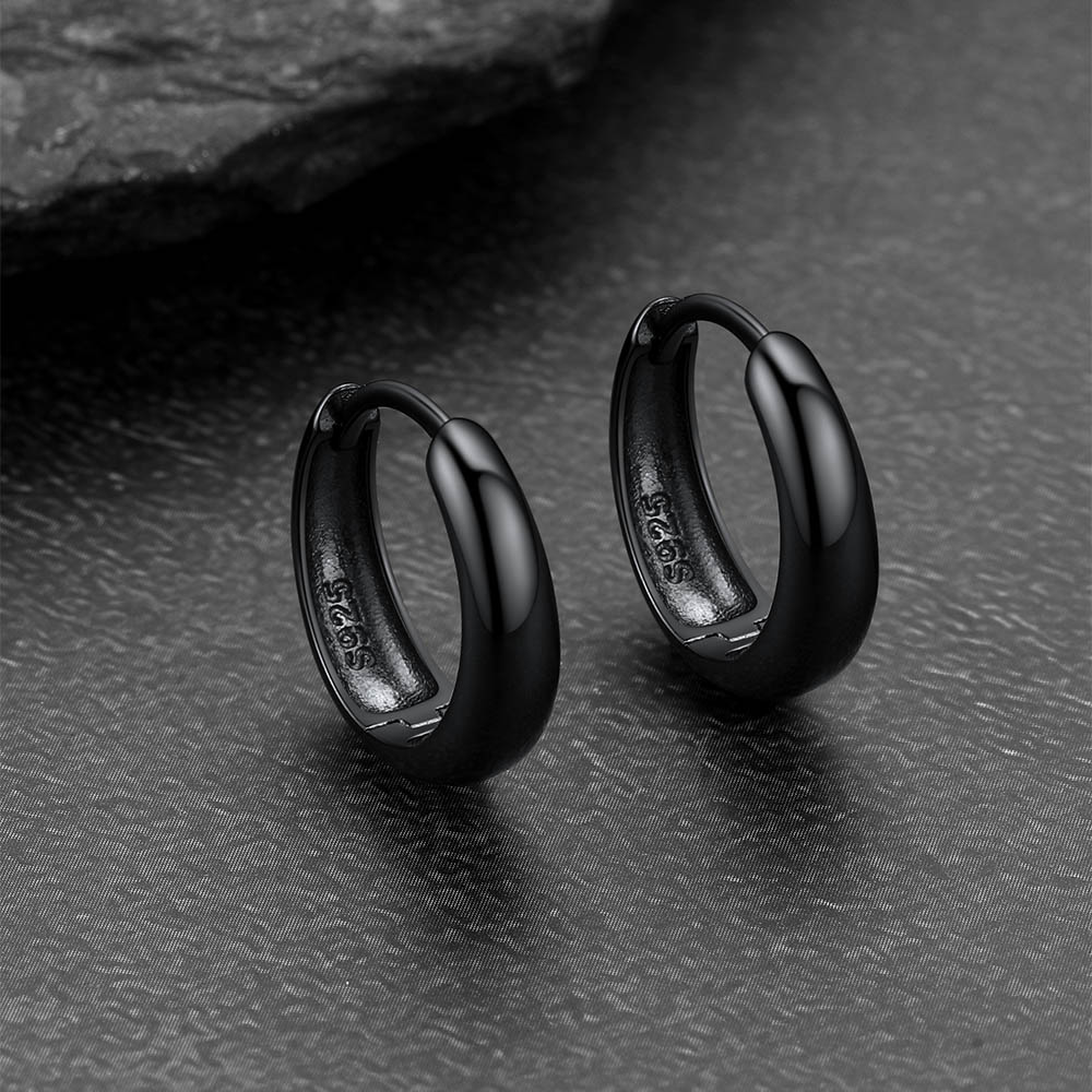 Simple Sterling Silver Thick Huggie Hoop Earrings for Men