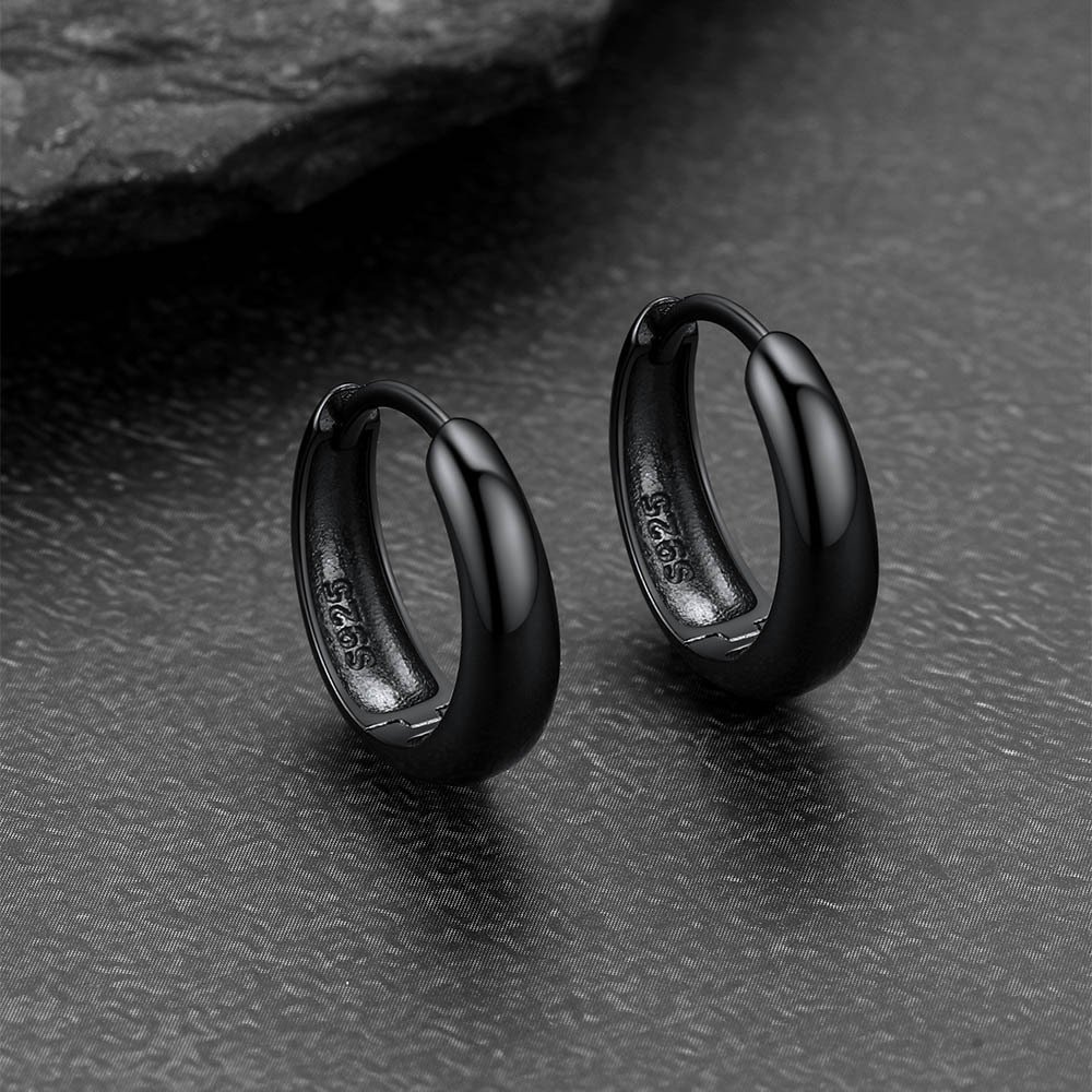 Simple Sterling Silver Thick Huggie Hoop Earrings for Men