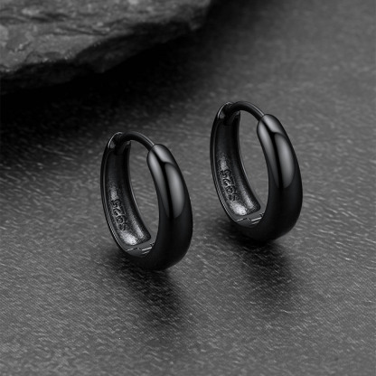 Simple Sterling Silver Thick Huggie Hoop Earrings for Men