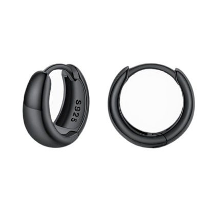 Simple Sterling Silver Thick Huggie Hoop Earrings for Men