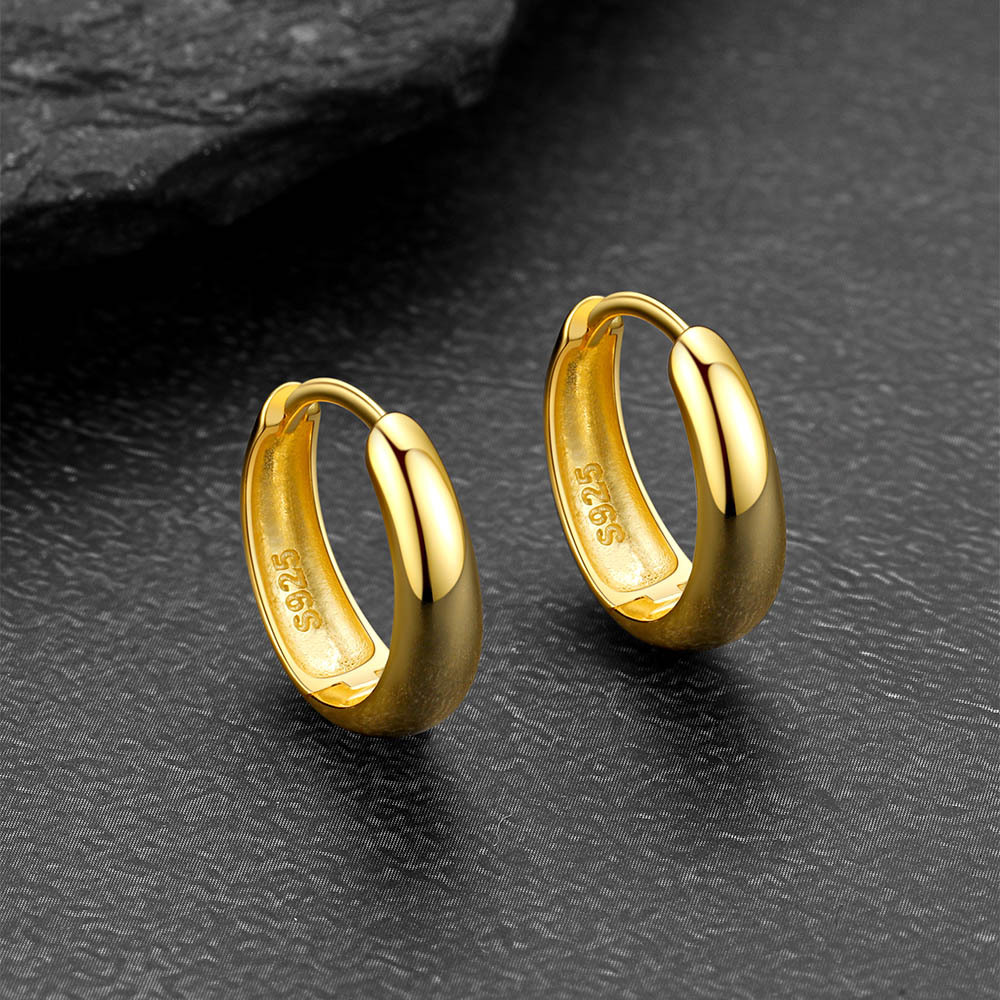Simple Sterling Silver Thick Huggie Hoop Earrings for Men