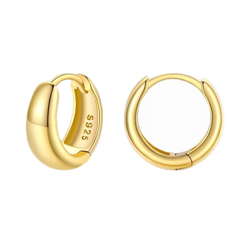 Simple Sterling Silver Thick Huggie Hoop Earrings for Men