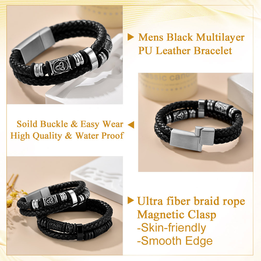 Compass Celtic Charm Braided Leather Bracelet With Magnetic Buckle