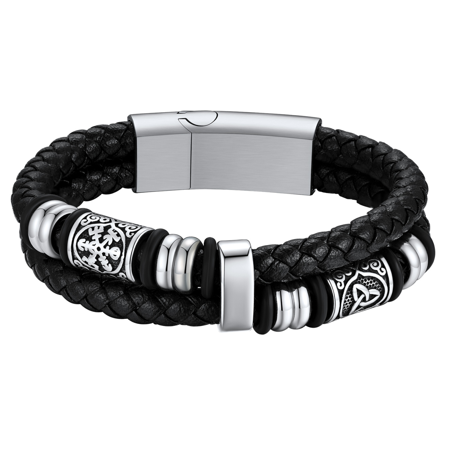 Compass Celtic Charm Braided Leather Bracelet With Magnetic Buckle