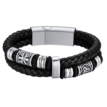 Compass Celtic Charm Braided Leather Bracelet With Magnetic Buckle