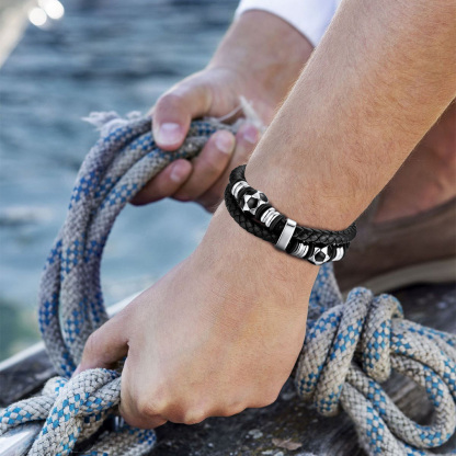 Football Beaded Woven Leather Bracelet With Magnetic Buckle