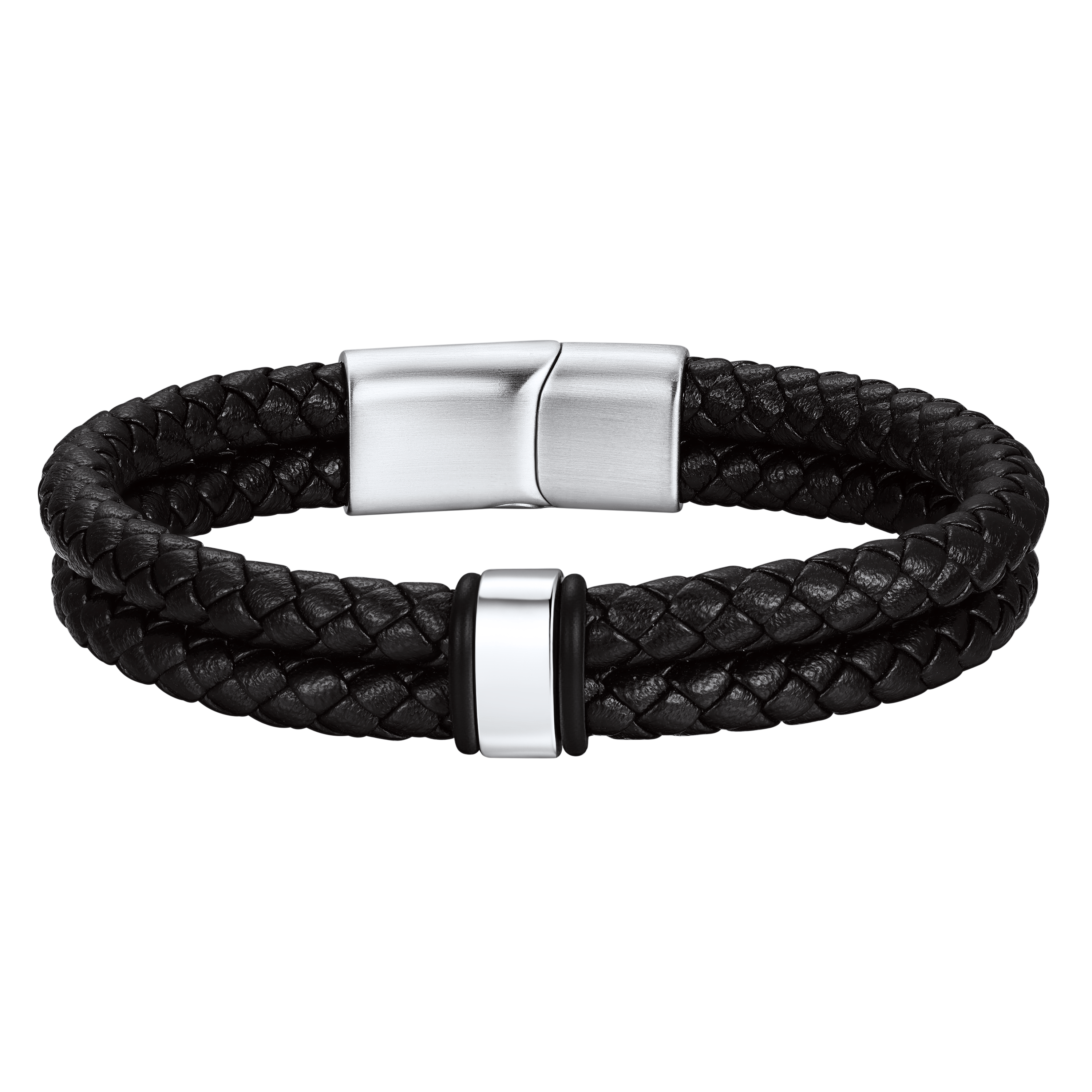 Engraved Stainless Steel Beaded Black Leather Bracelet | Custom Gift