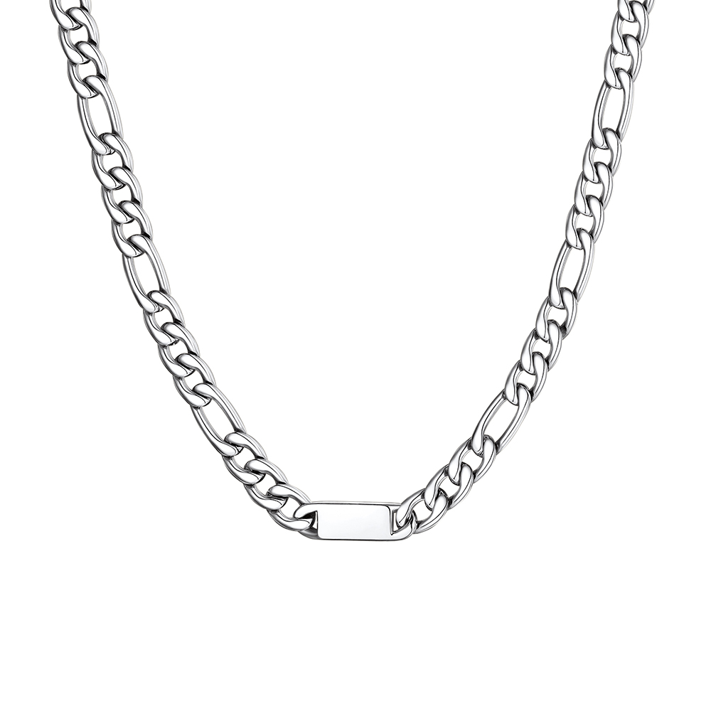 Custom Engravable 1-6 Names Figaro Chain Necklace For Him