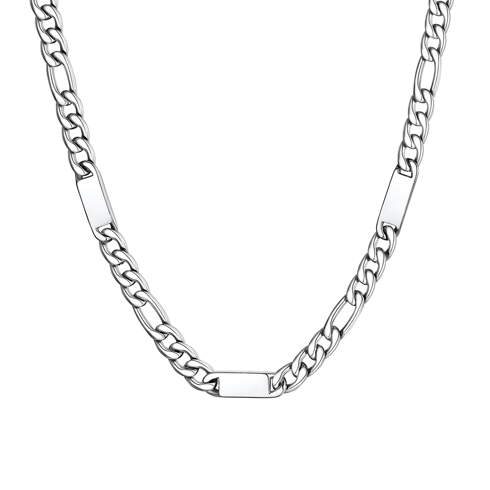Custom Engravable 1-6 Names Figaro Chain Necklace For Him