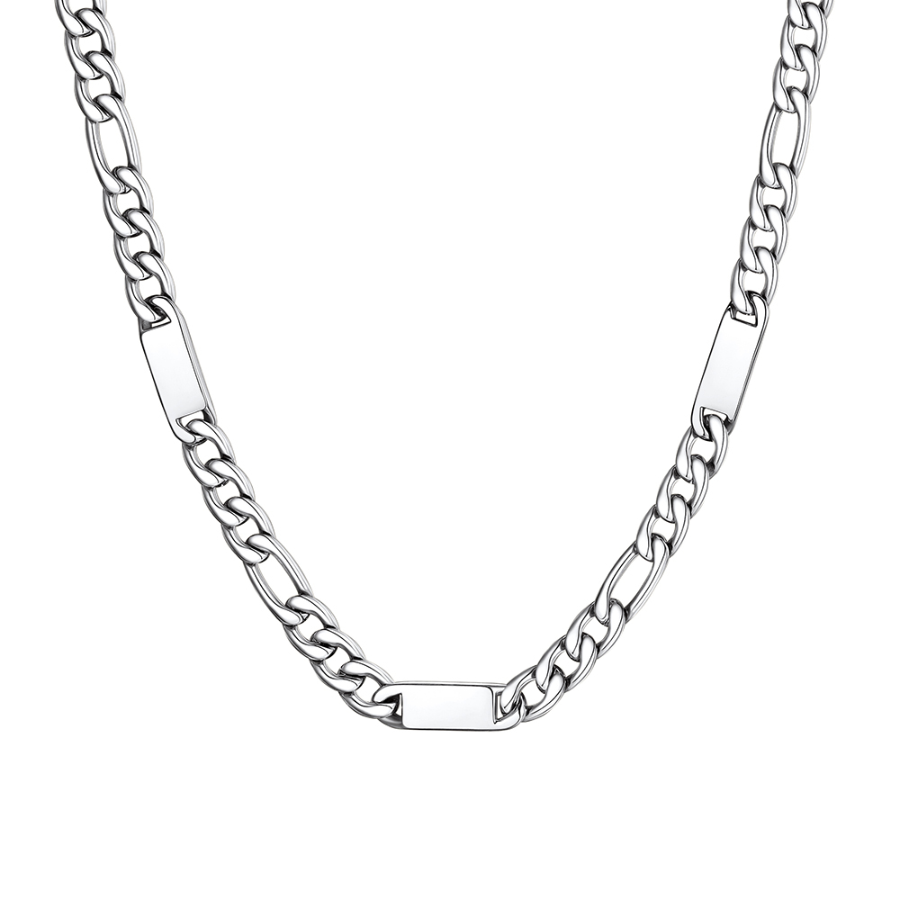 Custom Engravable 1-6 Names Figaro Chain Necklace For Him