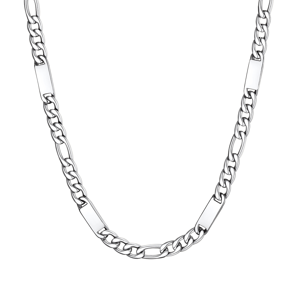 Custom Engravable 1-6 Names Figaro Chain Necklace For Him