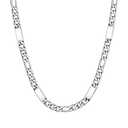 Custom Engravable 1-6 Names Figaro Chain Necklace For Him