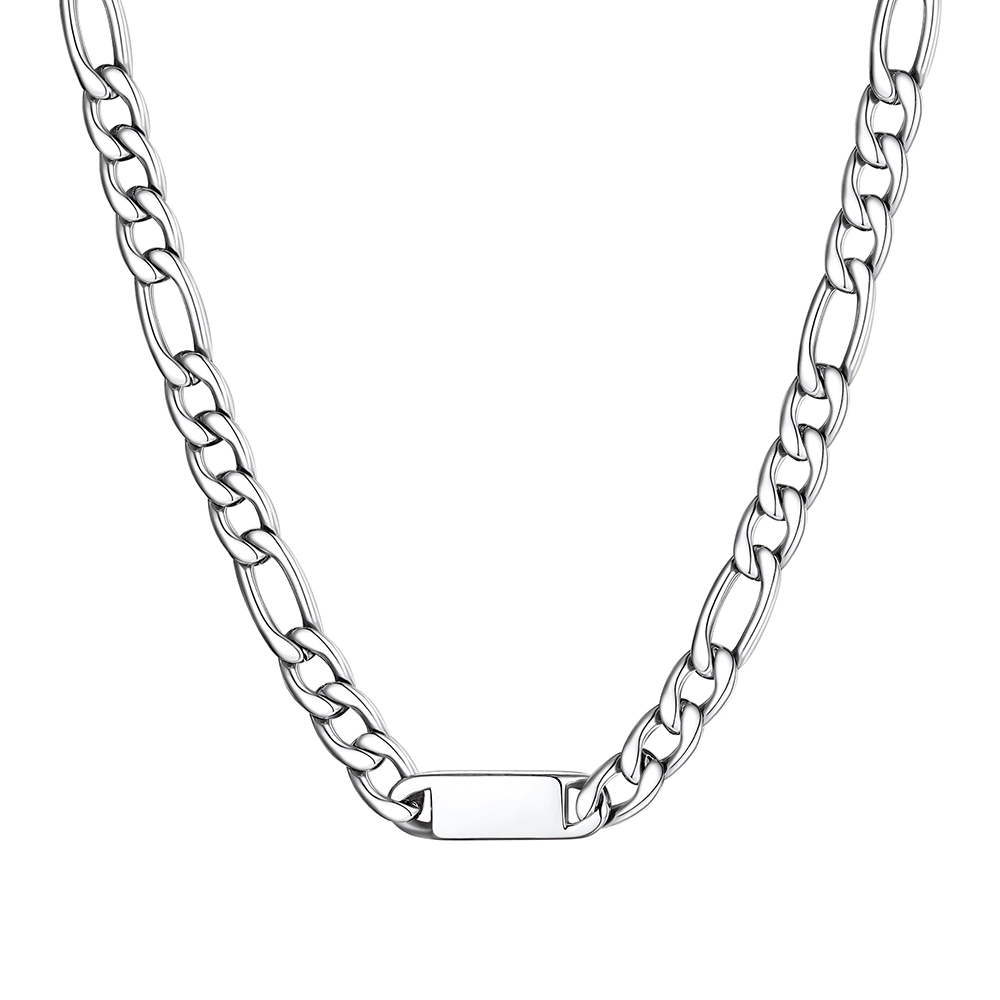Custom Engravable 1-6 Names Figaro Chain Necklace For Him