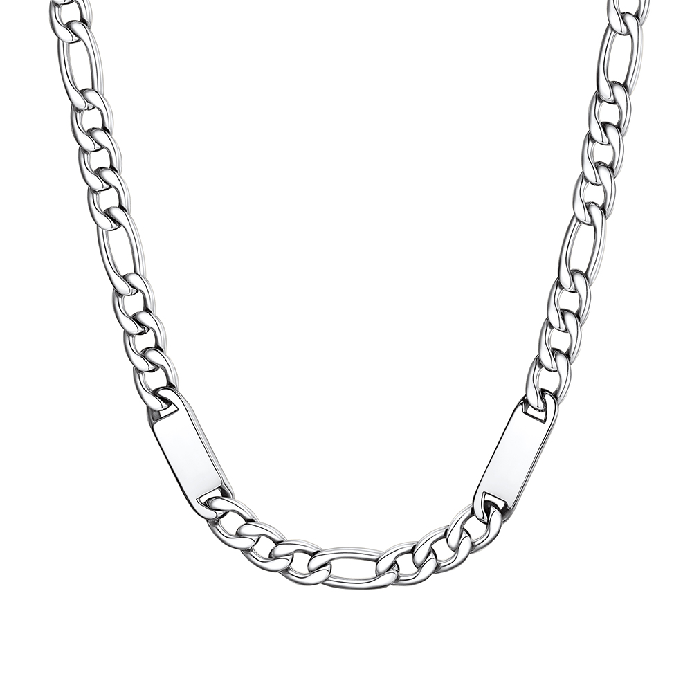 Custom Engravable 1-6 Names Figaro Chain Necklace For Him