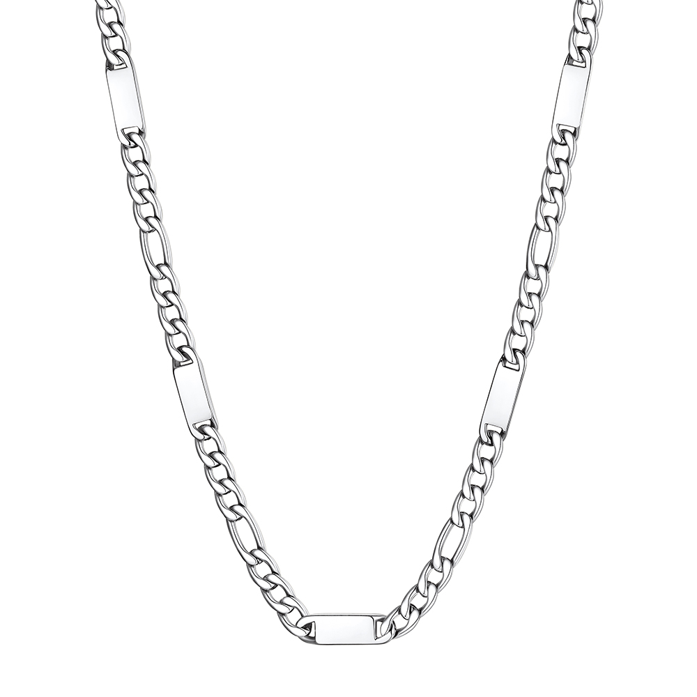 Custom Engravable 1-6 Names Figaro Chain Necklace For Him