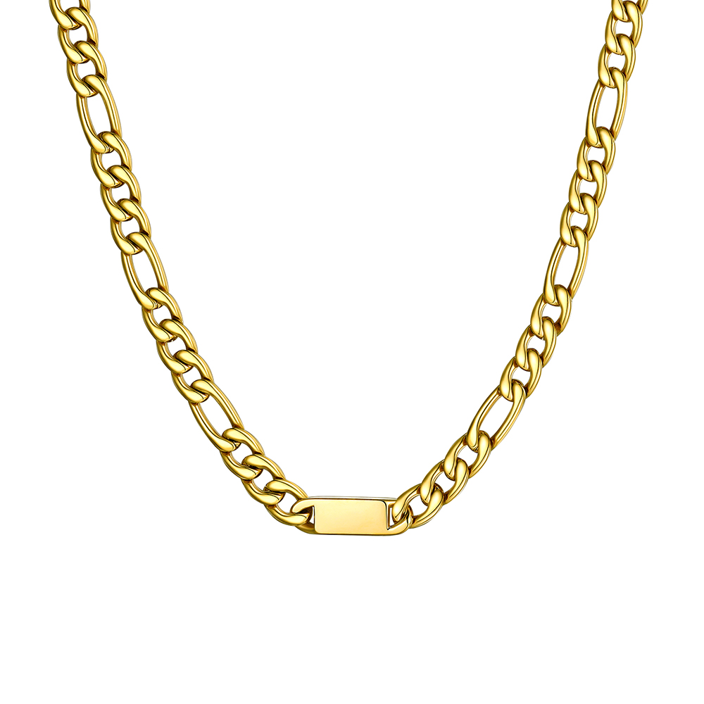 Custom Engravable 1-6 Names Figaro Chain Necklace For Him