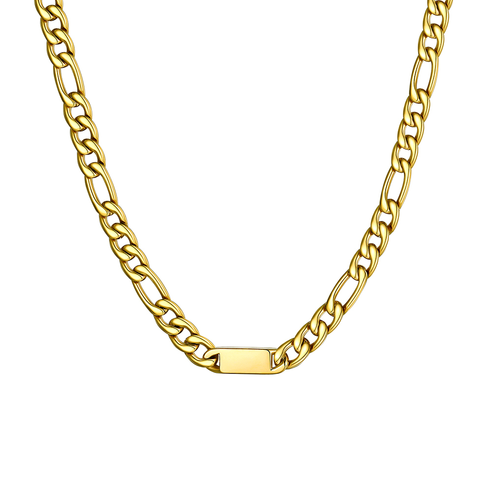 Custom Engravable 1-6 Names Figaro Chain Necklace For Him