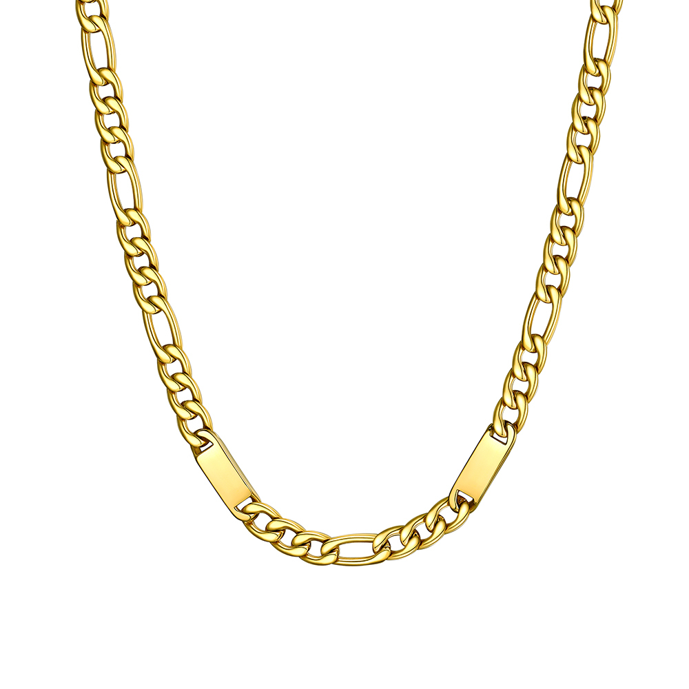 Custom Engravable 1-6 Names Figaro Chain Necklace For Him