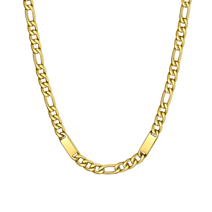 Custom Engravable 1-6 Names Figaro Chain Necklace For Him