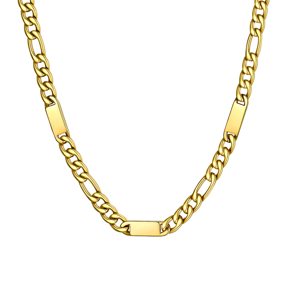 Custom Engravable 1-6 Names Figaro Chain Necklace For Him