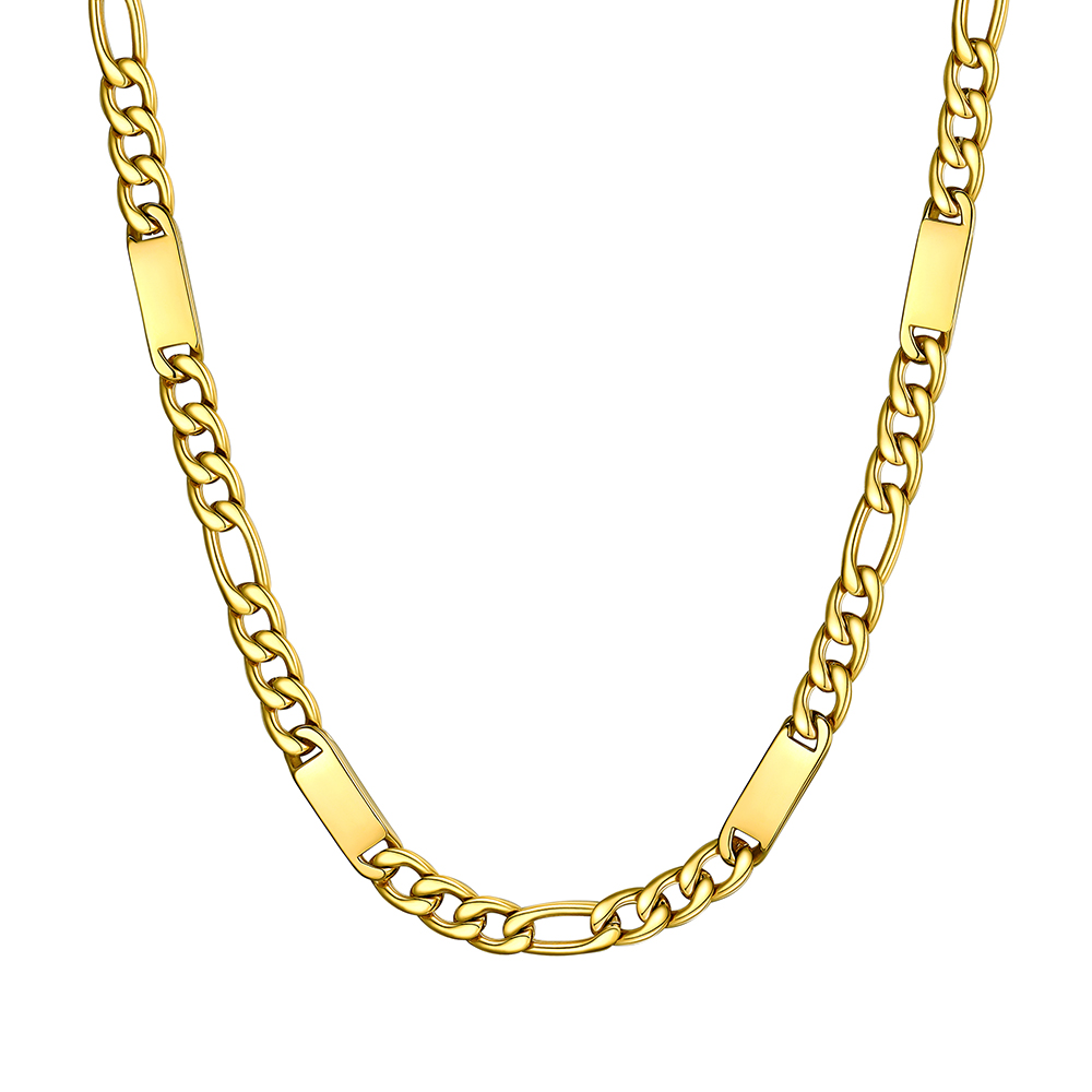 Custom Engravable 1-6 Names Figaro Chain Necklace For Him
