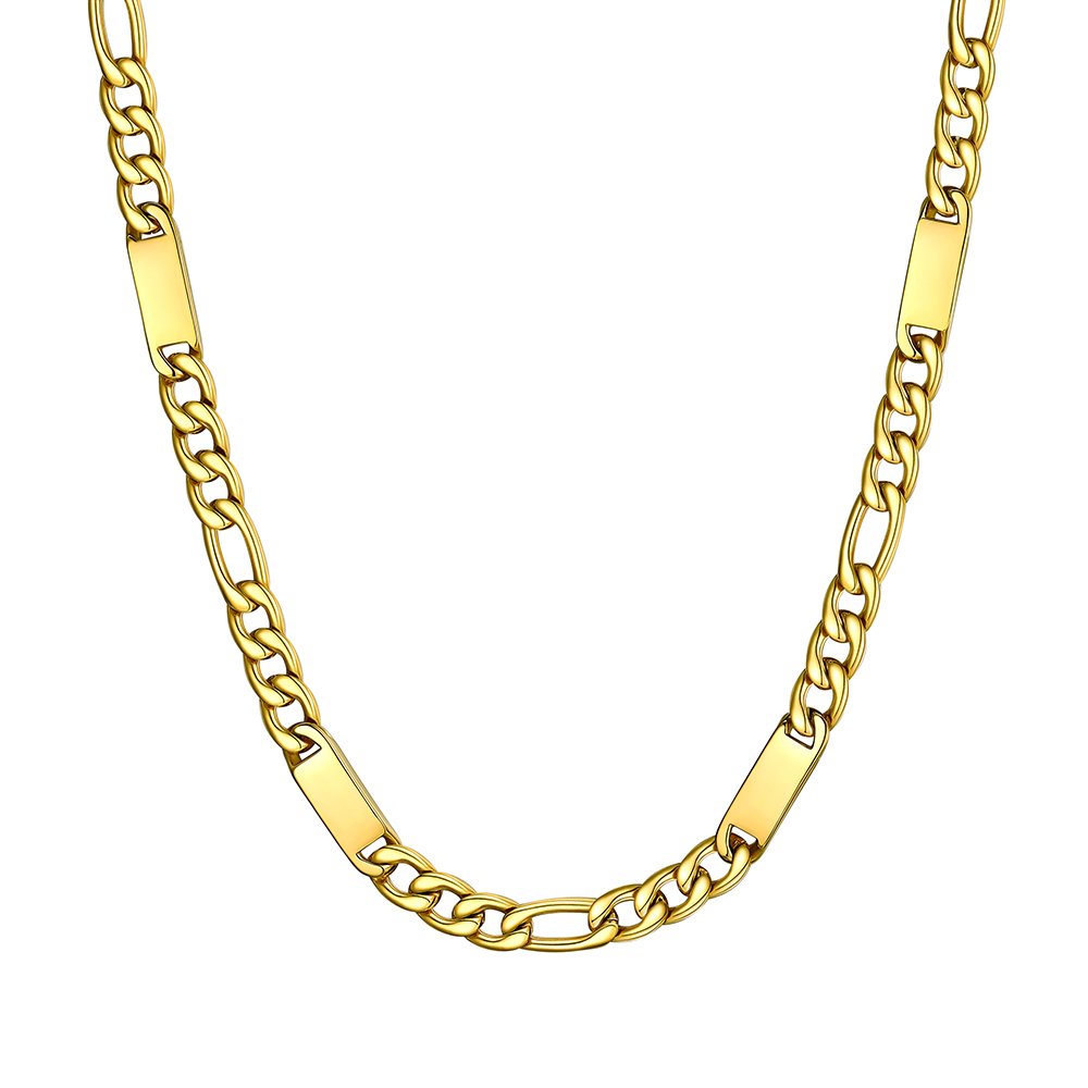 Custom Engravable 1-6 Names Figaro Chain Necklace For Him