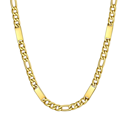 Custom Engravable 1-6 Names Figaro Chain Necklace For Him