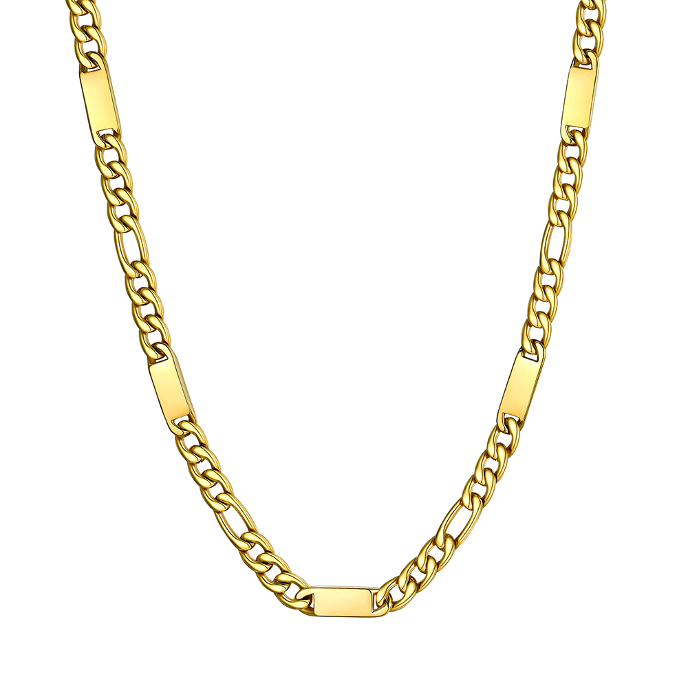 Custom Engravable 1-6 Names Figaro Chain Necklace For Him