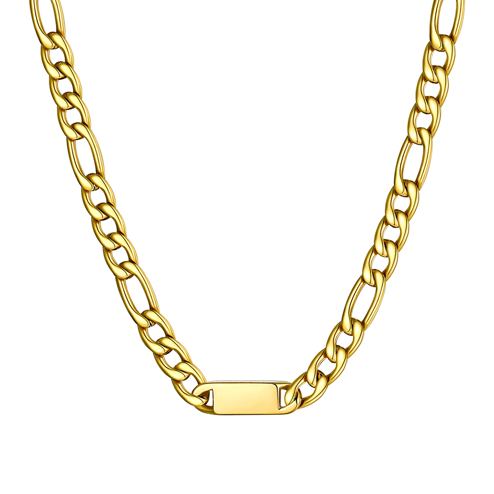 Custom Engravable 1-6 Names Figaro Chain Necklace For Him