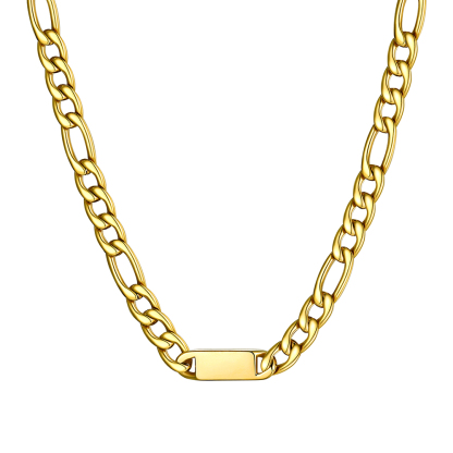 Custom Engravable 1-6 Names Figaro Chain Necklace For Him
